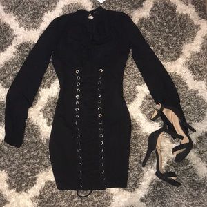 Black mesh lace up dress
